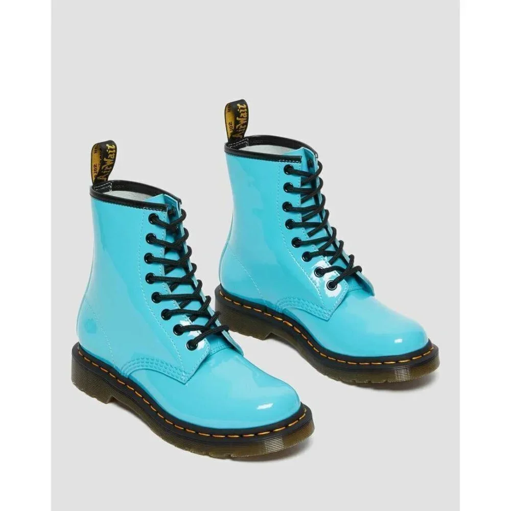 Dr. Martens 1460 Blue Patent Leather Lace Up Boots Shine On Sz. 37 US 6 UK 4 NEW - Picture 2 of 9